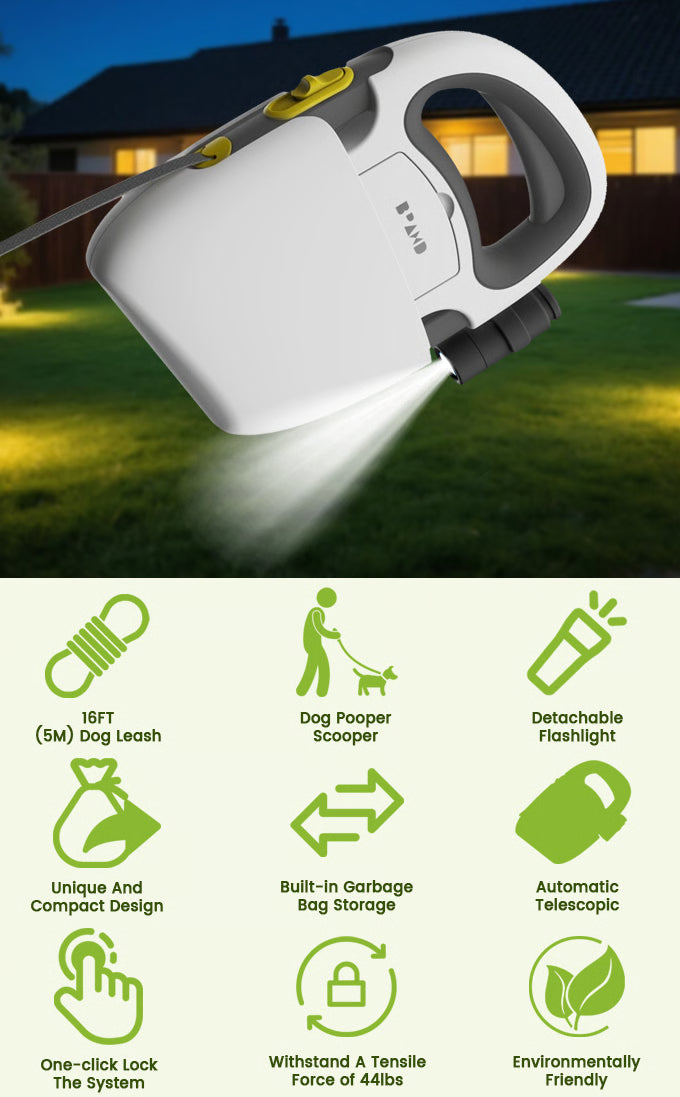 Hybrid Leash Retractable Dog Leash & Pooper Scooper