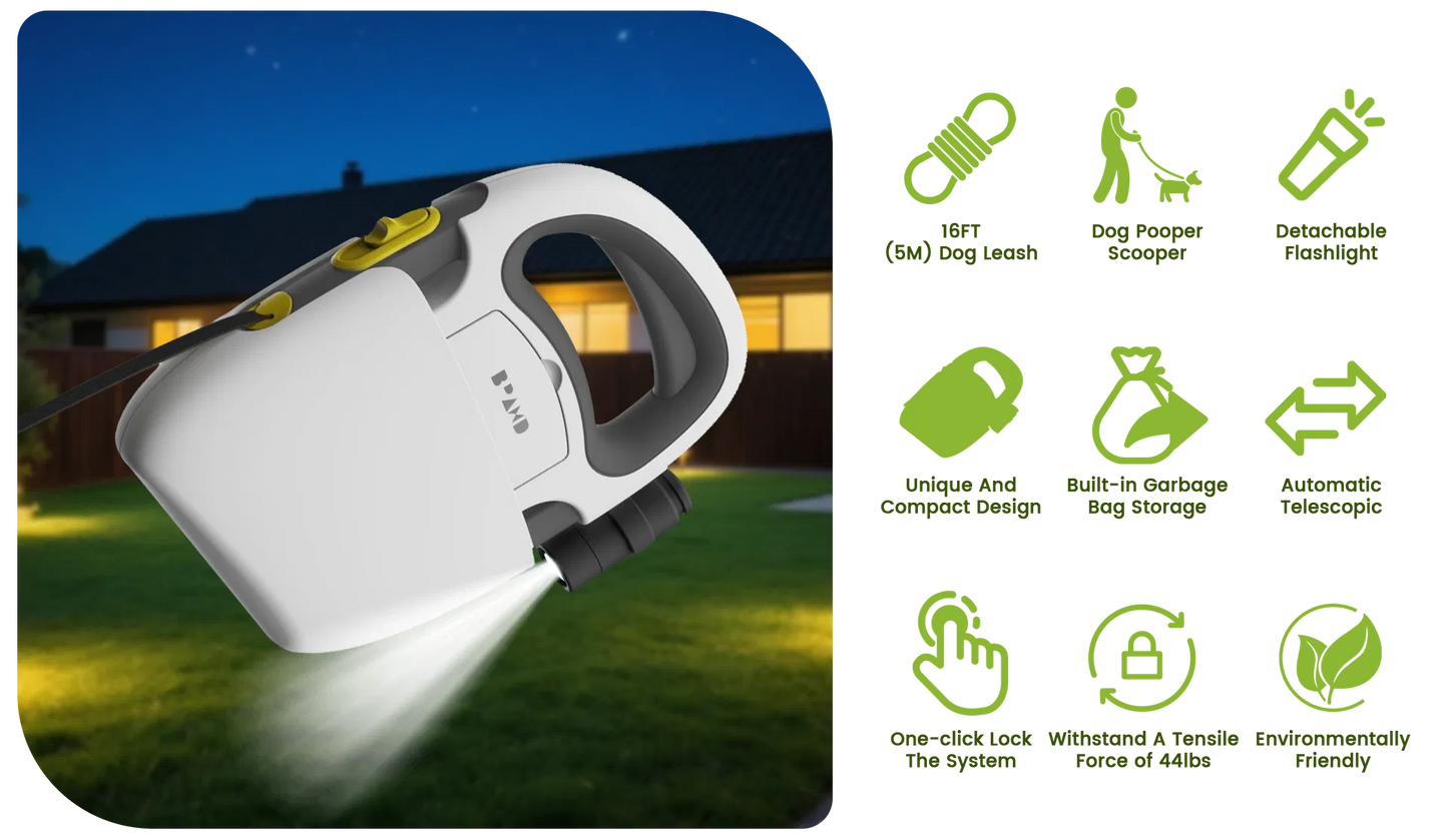 Hybrid Leash Retractable Dog Leash & Pooper Scooper