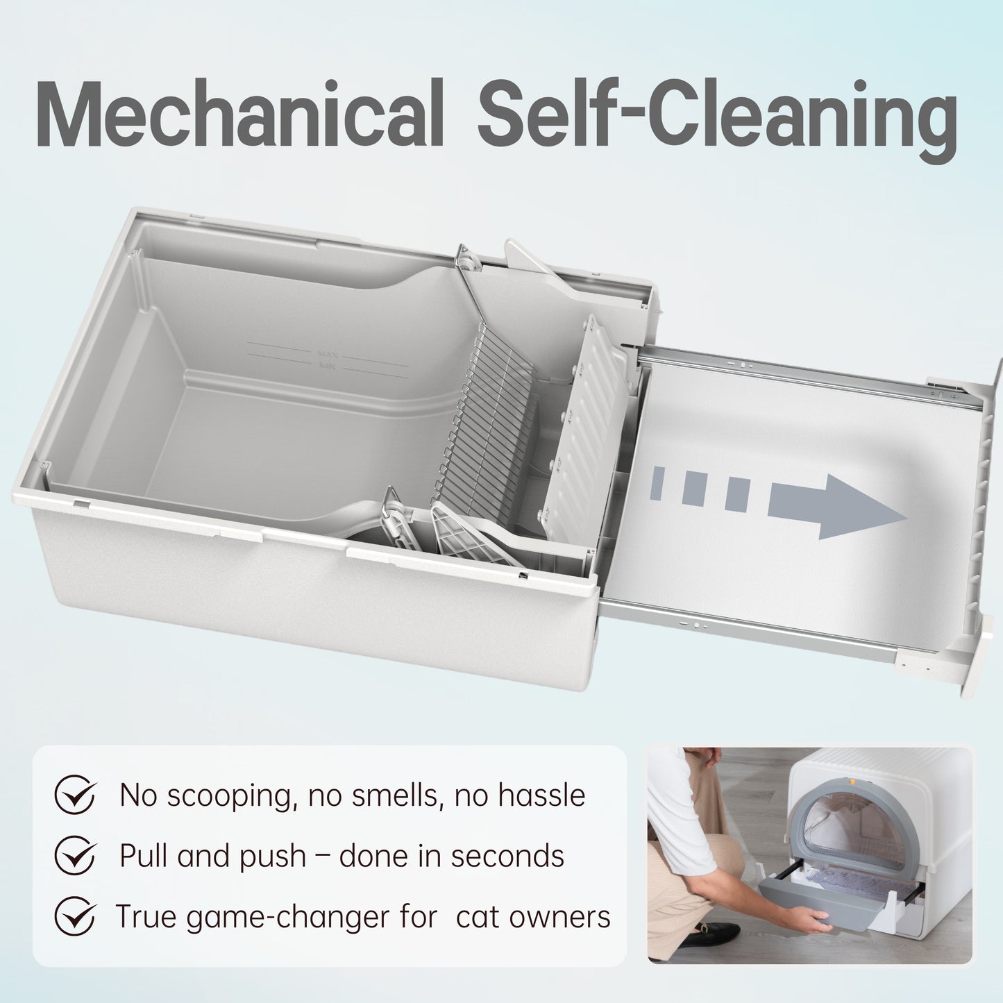 Peterest Pull&Push Mechanical Self-Cleaning Cat Litter Box